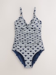 Navy/White Fan Print Shaping Tummy Control Swimsuit - Image 7 of 9