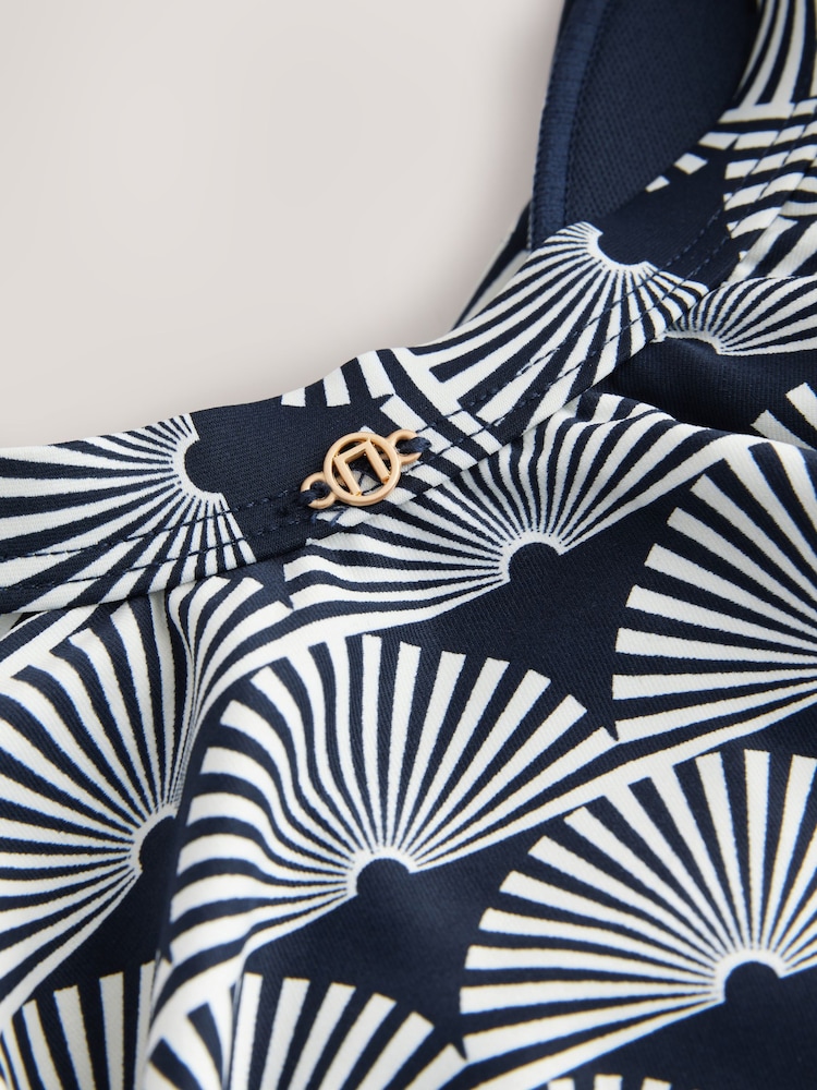 Navy/White Fan Print Shaping Tummy Control Swimsuit - Image 9 of 9