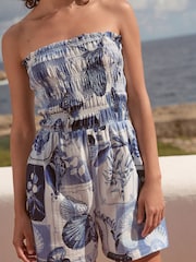 Blue Bandeau Shirred Playsuit - Image 4 of 8