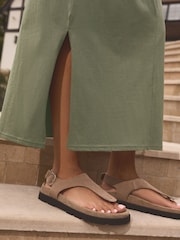 Khaki Green 100% Cotton Twist Short Sleeved T-Shirt Summer Dress - Image 4 of 6