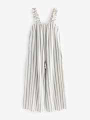 Blue/Ecru Ruffle Strap Wide Leg 100% Cotton Jumpsuit - Image 1 of 3