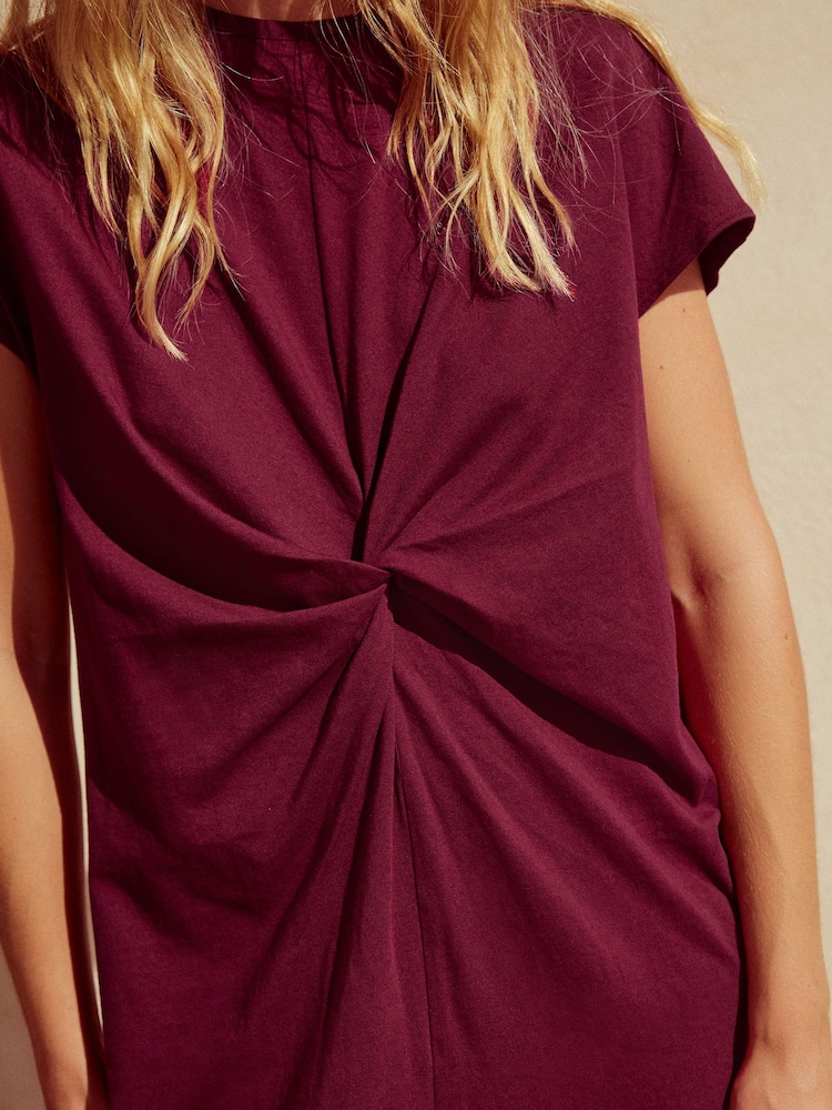 plum t shirt dress Short Sleeve Cinched Waist Underbust Seam Detail T-Shirt Dress In Plum