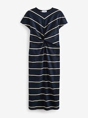 Navy Blue/White Stripe Twist Short Sleeved T-Shirt Summer Dress - Image 5 of 6