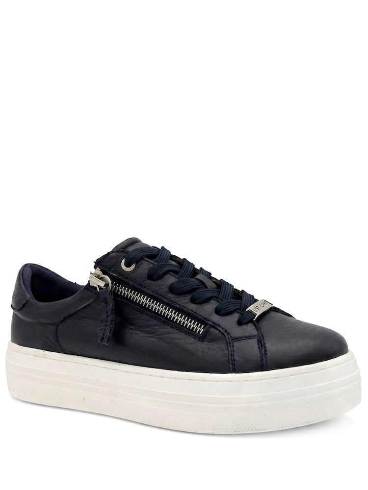 Jones Bootmaker Blue Amaliadawide Wide Fit Leather Platform Trainers - Image 2 of 6 Jones Bootmaker Blue Amaliadawide Wide Fit Leather Platform Trainers - Image 2 of 6