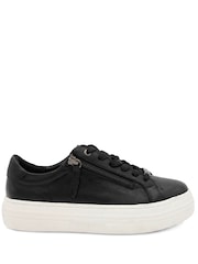 Jones Bootmaker Black Amaliadawide Wide Fit Leather Platform Trainers - Image 2 of 6
