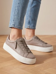 Jones Bootmaker Natural Amaliadawide Wide Fit Leather Platform Trainers - Image 1 of 6