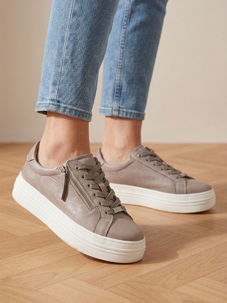 Jones Bootmaker Natural Amaliadawide Wide Fit Leather Platform Trainers - Image 1 of 6 Jones Bootmaker Natural Amaliadawide Wide Fit Leather Platform Trainers - Image 1 of 6
