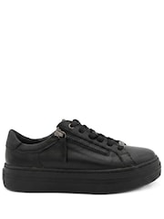Jones Bootmaker Black Amaliadawide Wide Fit Leather Platform Trainers - Image 2 of 6