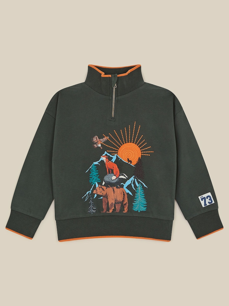 Monsoon Green Animal Adventure Half-Zip Sweatshirt - Image 1 of 3 Monsoon Green Animal Adventure Half-Zip Sweatshirt - Image 1 of 3