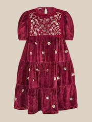 Monsoon Red Macie Sequin Floral Velour Dress - Image 1 of 3