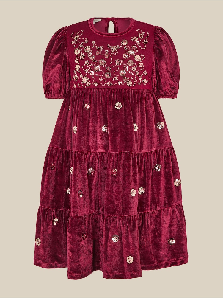 Monsoon Red Macie Sequin Floral Velour Dress - Image 1 of 3 Monsoon Red Macie Sequin Floral Velour Dress - Image 1 of 3