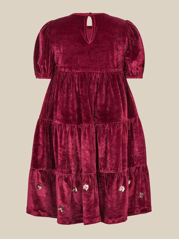 Monsoon Red Macie Sequin Floral Velour Dress - Image 2 of 3 Monsoon Red Macie Sequin Floral Velour Dress - Image 2 of 3