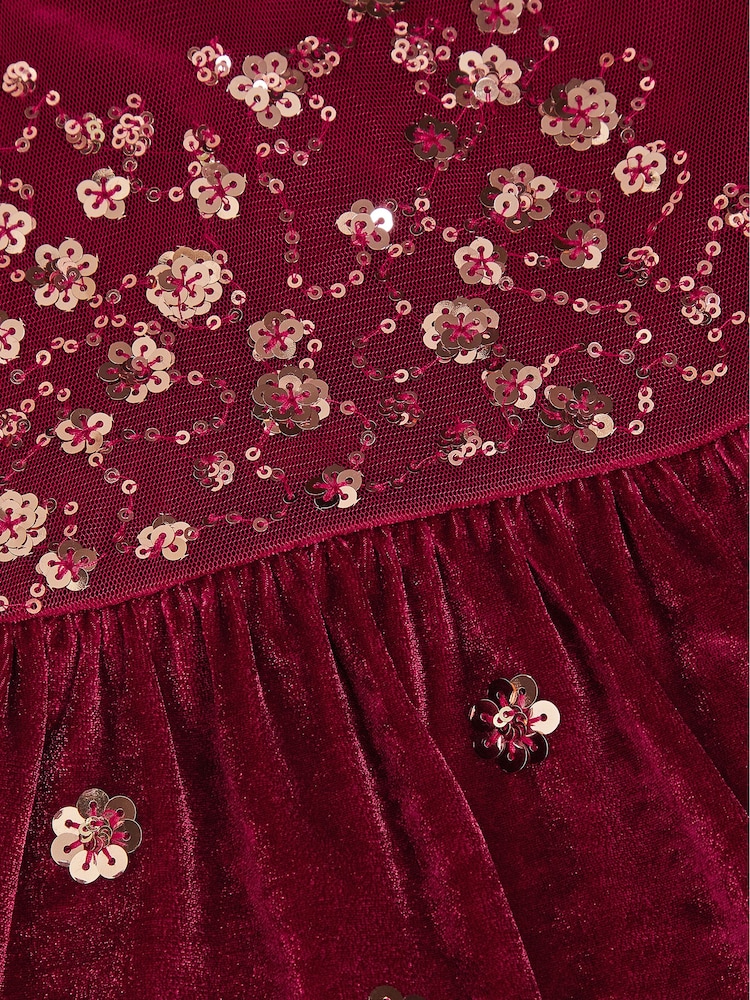 Monsoon Red Macie Sequin Floral Velour Dress - Image 3 of 3 Monsoon Red Macie Sequin Floral Velour Dress - Image 3 of 3