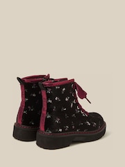 Monsoon Black Floral Velvet Lace-Up Boots - Image 2 of 2