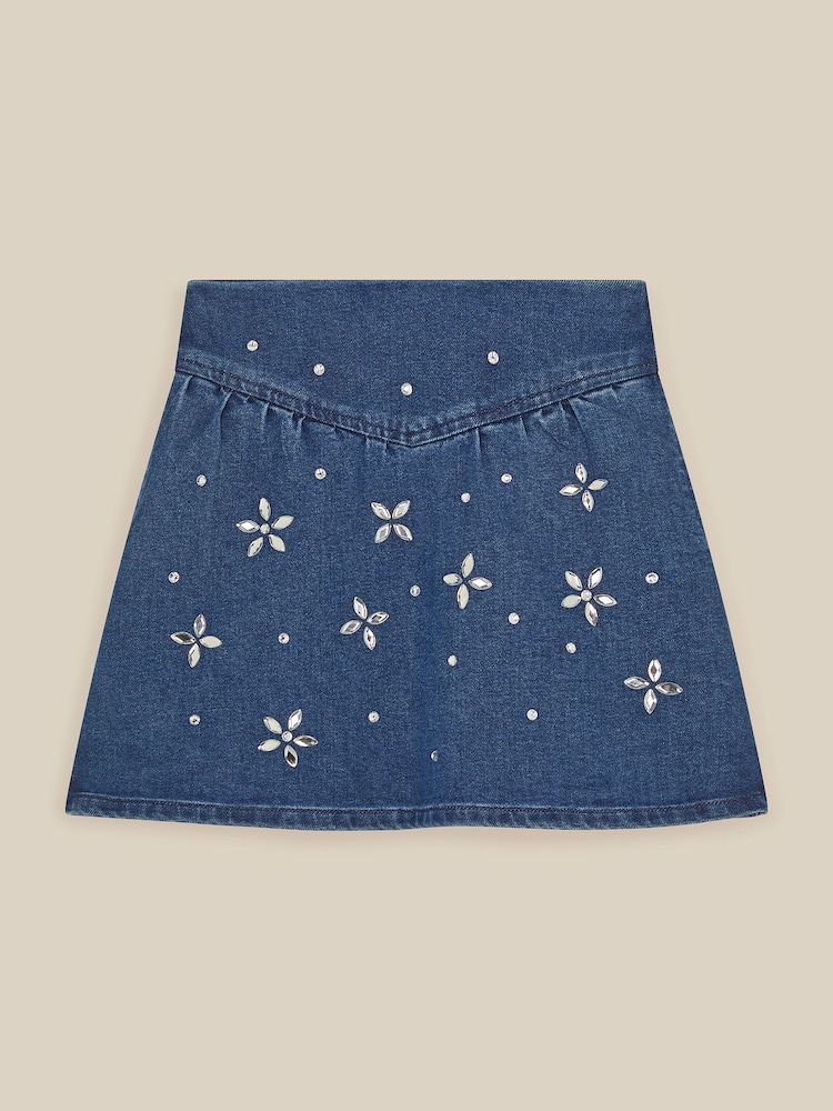 Monsoon Jewel Flower Denim Skirt - 3суретінің 1 суреті Monsoon Jewel Flower Denim Skirt - 3суретінің 1 суреті
