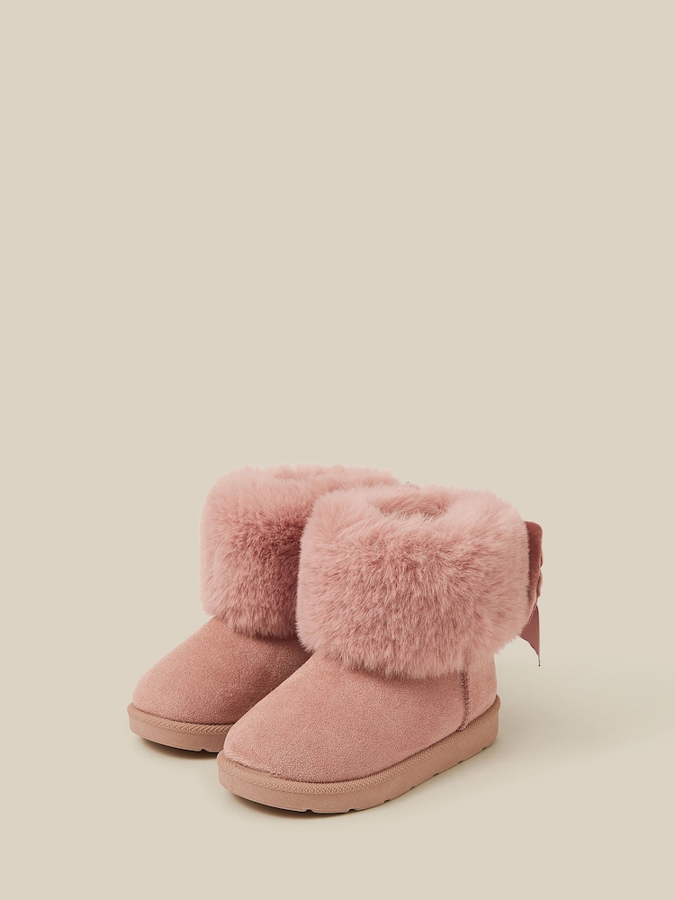 Monsoon Pink Toddler Bow Faux Suede Boots - Image 1 of 2 Monsoon Pink Toddler Bow Faux Suede Boots - Image 1 of 2