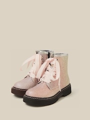 Monsoon Pink Ombré Glitter Lace-Up Boots - Image 1 of 4