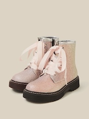 Monsoon Pink Ombré Glitter Lace-Up Boots - Image 2 of 4