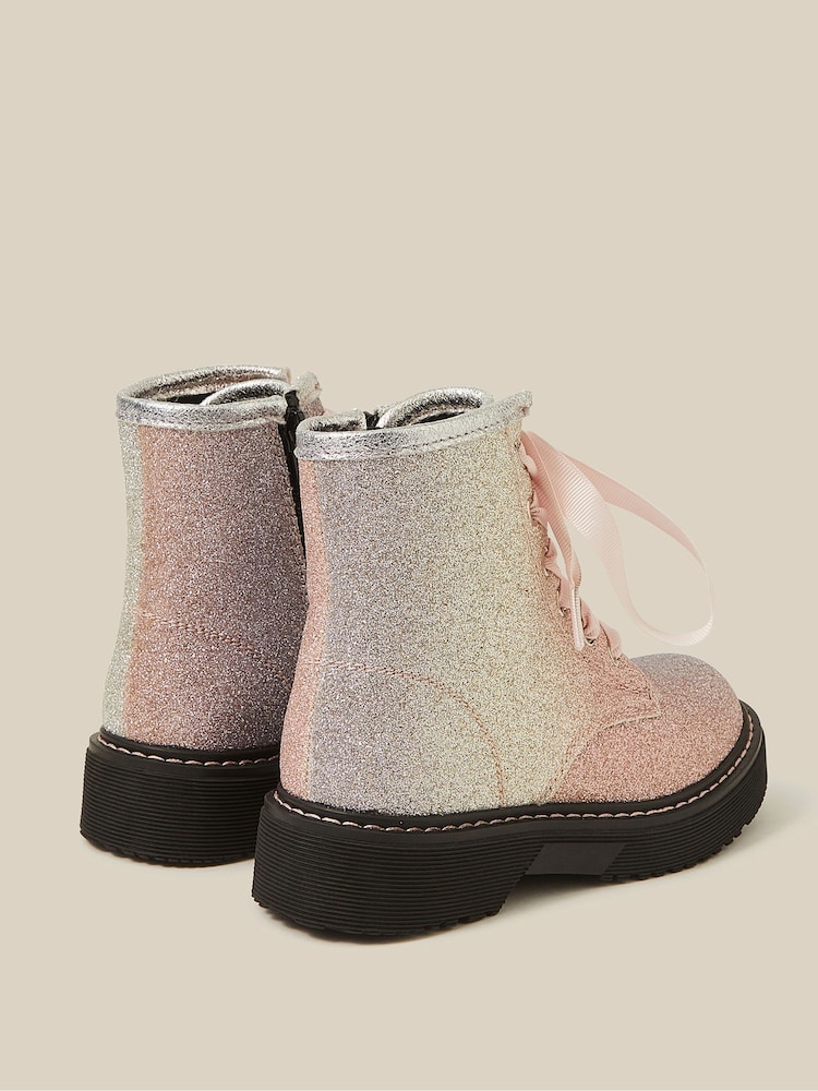 Monsoon Pink Ombré Glitter Lace-Up Boots - Image 4 of 4