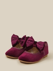 Monsoon Burgundy Red Baby Bow Velvet Walkers Shoes - Image 1 of 3
