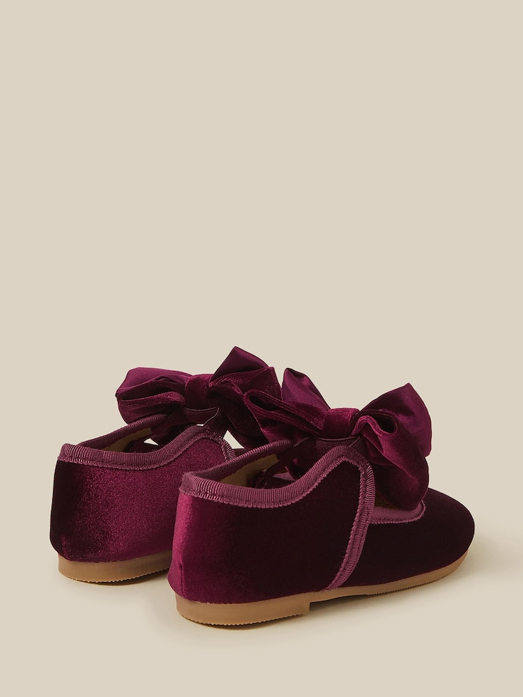 Monsoon Burgundy Red Baby Bow Velvet Walkers Shoes - Image 2 of 3 Monsoon Burgundy Red Baby Bow Velvet Walkers Shoes - Image 2 of 3