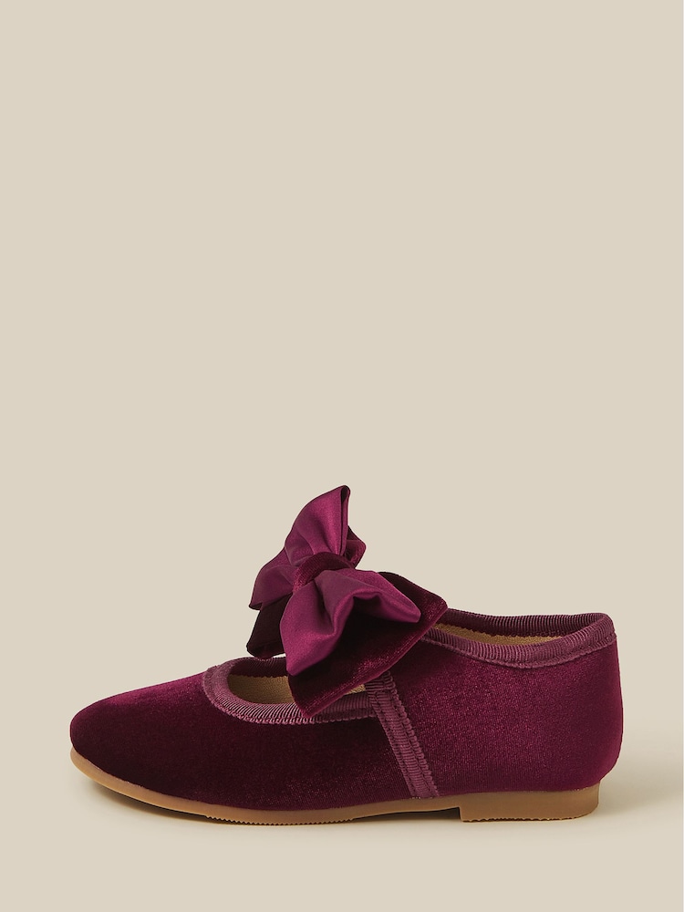 Monsoon Burgundy Red Baby Bow Velvet Walkers Shoes - Image 3 of 3 Monsoon Burgundy Red Baby Bow Velvet Walkers Shoes - Image 3 of 3