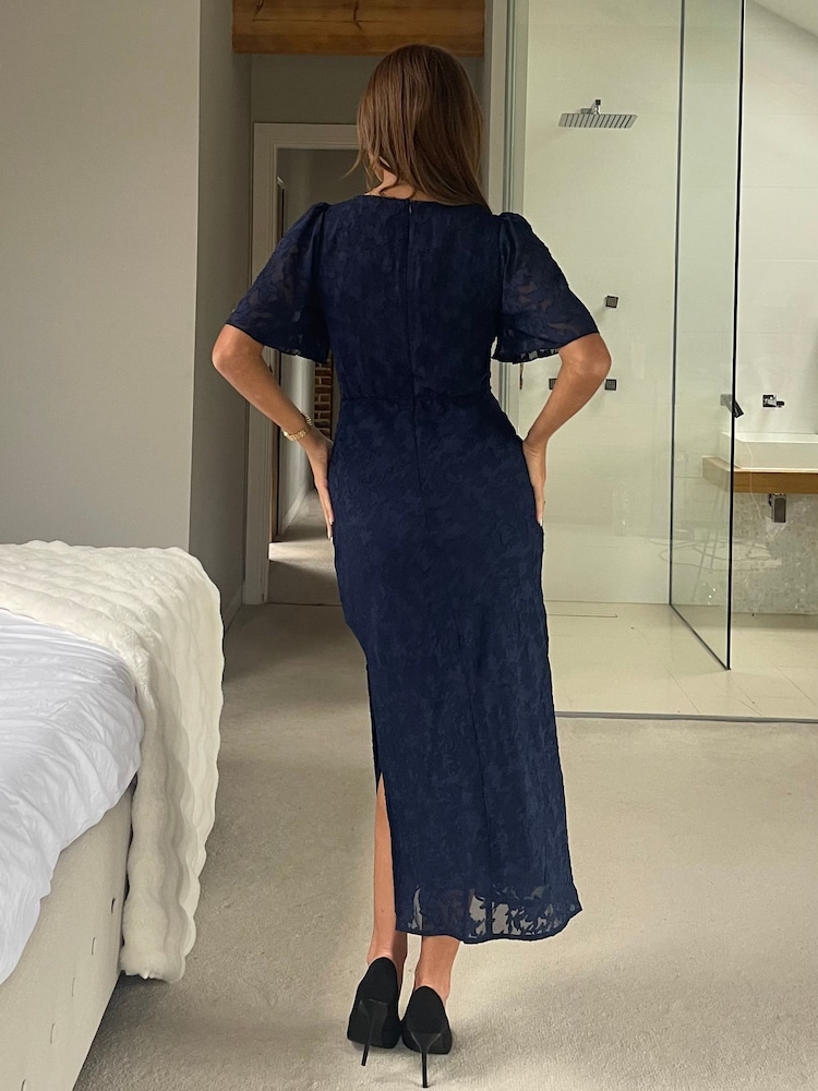 Girl In Mind Blue Maddy Gathered Neckline Navy Midi Dress - Image 2 of 5 Girl In Mind Blue Maddy Gathered Neckline Navy Midi Dress - Image 2 of 5
