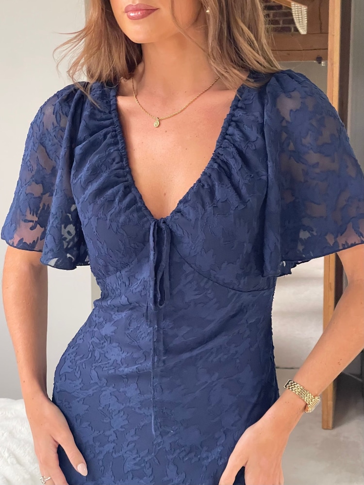 Girl In Mind Blue Maddy Gathered Neckline Navy Midi Dress - Image 5 of 5 Girl In Mind Blue Maddy Gathered Neckline Navy Midi Dress - Image 5 of 5
