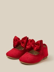 Monsoon Red Baby Bow Velvet Walkers Shoes - Image 1 of 3