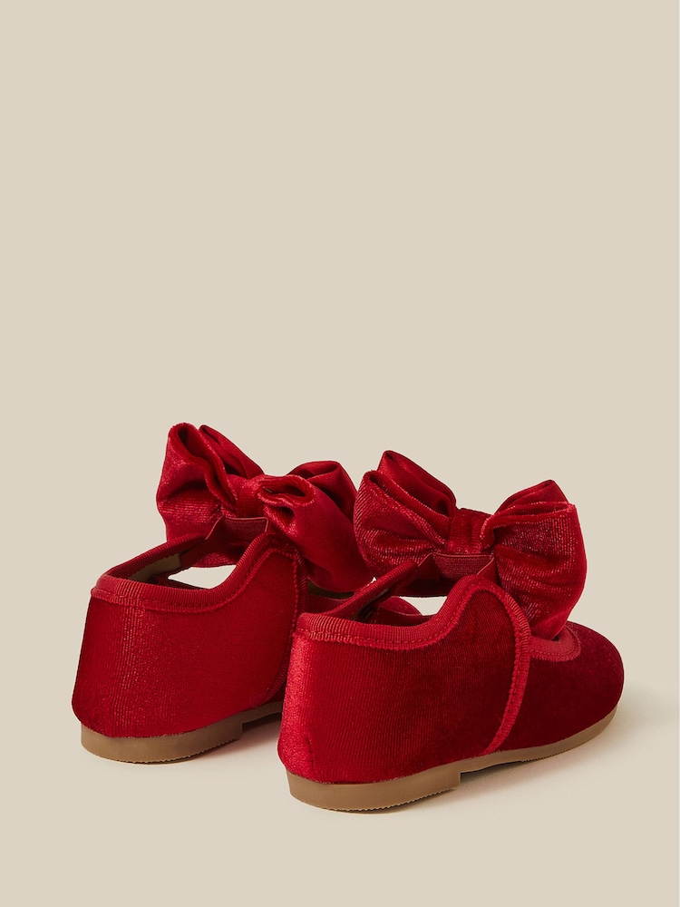 Monsoon Red Baby Bow Velvet Walkers Shoes - Image 2 of 3 Monsoon Red Baby Bow Velvet Walkers Shoes - Image 2 of 3