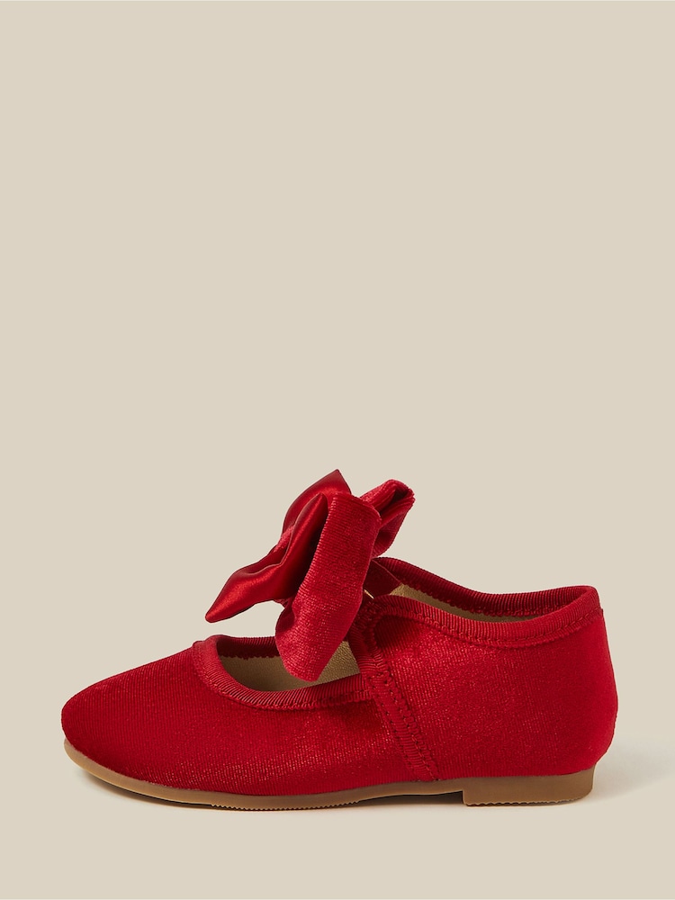 Monsoon Red Baby Bow Velvet Walkers Shoes - Image 3 of 3 Monsoon Red Baby Bow Velvet Walkers Shoes - Image 3 of 3
