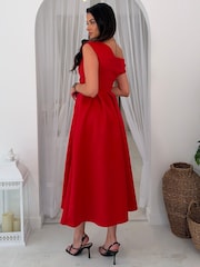 Girl In Mind Red Betty Asymmetric Neckline Skater Midi Dress - Image 2 of 6