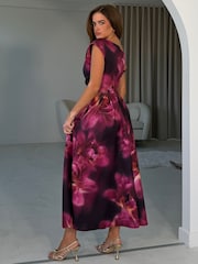 Girl In Mind Purple Betty Asymmetric Neckline Floral Skater Midi Dress - Image 2 of 5