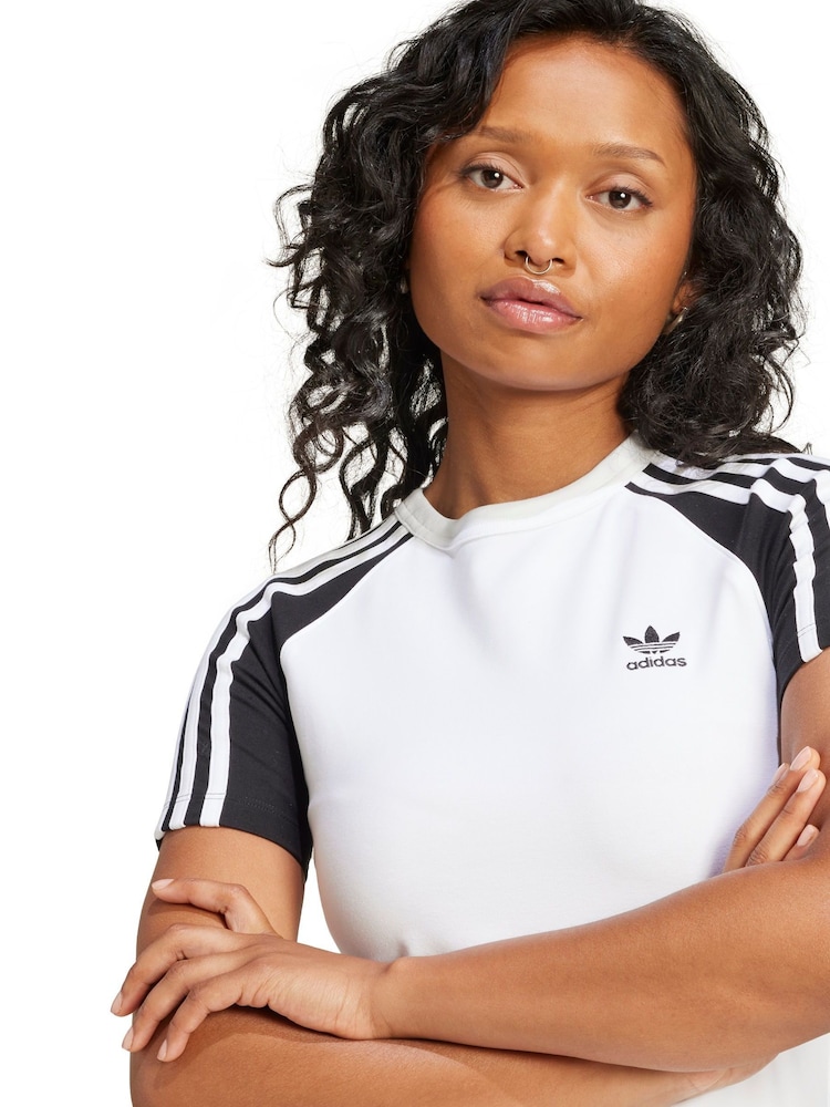 adidas Originals White 3s Raglan Dress - Image 4 of 6