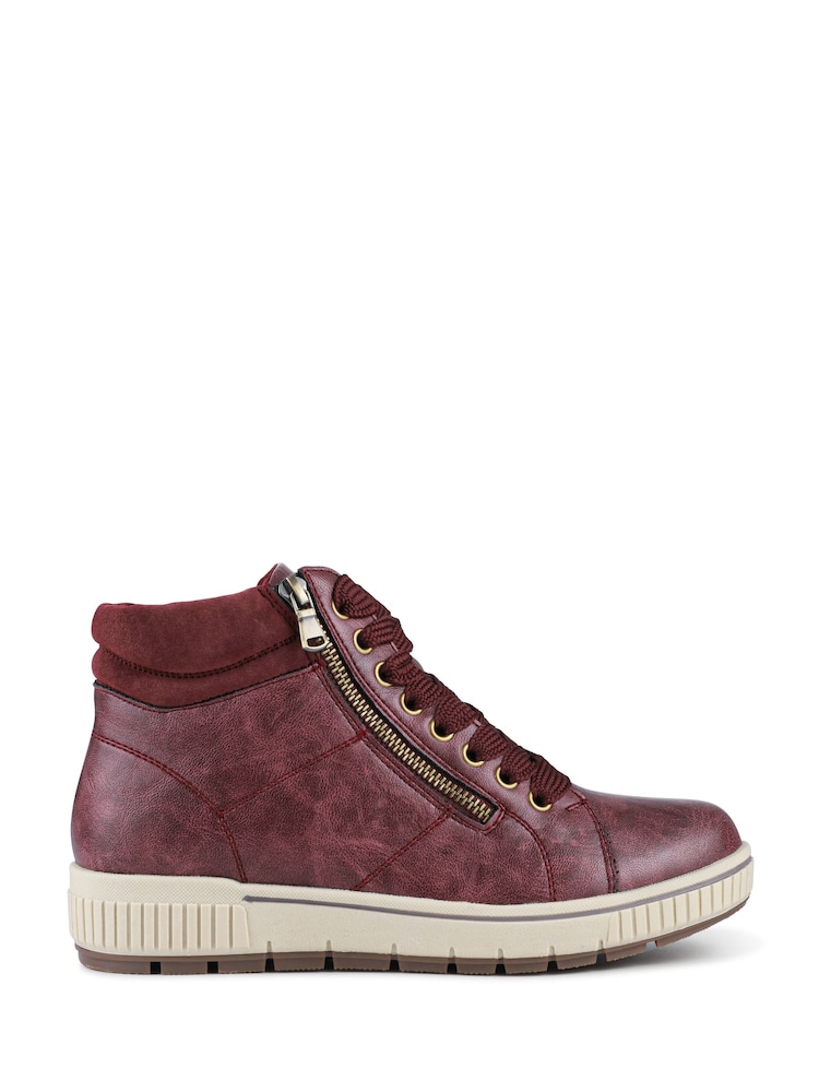 Pavers Burgundy Red Lace Up Boots With Side Zip - Image 1 of 5