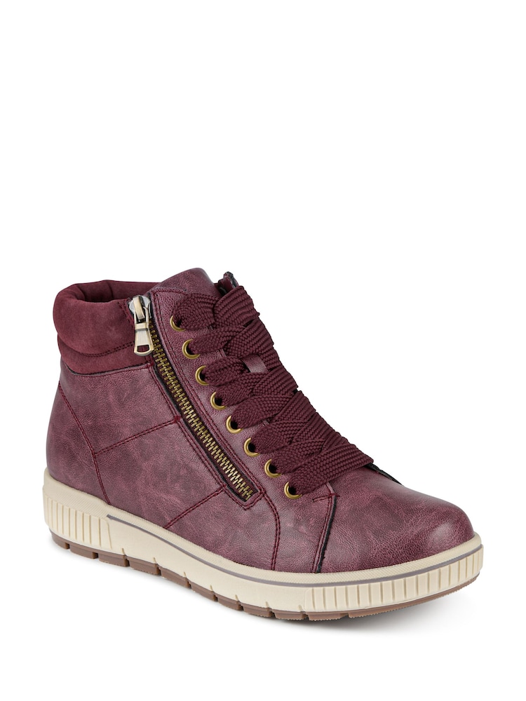 Pavers Burgundy Red Lace Up Boots With Side Zip - Image 2 of 5