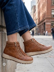 Pavers Tan Brown Lace Up Boots With Side Zip - Image 1 of 6