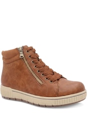 Pavers Tan Brown Lace Up Boots With Side Zip - Image 3 of 6