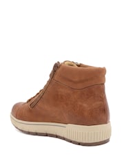 Pavers Tan Brown Lace Up Boots With Side Zip - Image 4 of 6