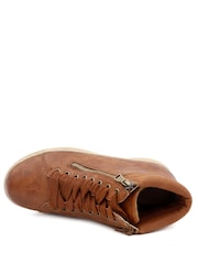 Pavers Tan Brown Lace Up Boots With Side Zip - Image 5 of 6