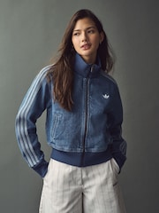 adidas Originals Blue 3 Stripe Denim Track 100% Cotton Top - Image 1 of 5