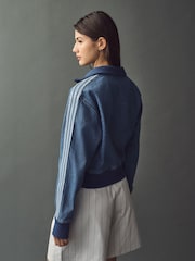 adidas Originals Blue 3 Stripe Denim Track 100% Cotton Top - Image 3 of 5