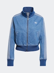 adidas Originals Blue 3 Stripe Denim Track 100% Cotton Top - Image 5 of 5