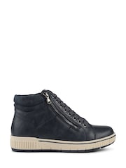 Pavers Navy Blue Lace Up Boots With Side Zip - Image 1 of 5
