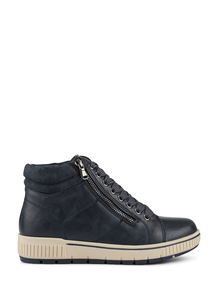 Pavers Navy Blue Lace Up Boots With Side Zip - Image 1 of 5