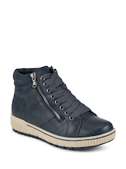 Pavers Navy Blue Lace Up Boots With Side Zip - Image 2 of 5