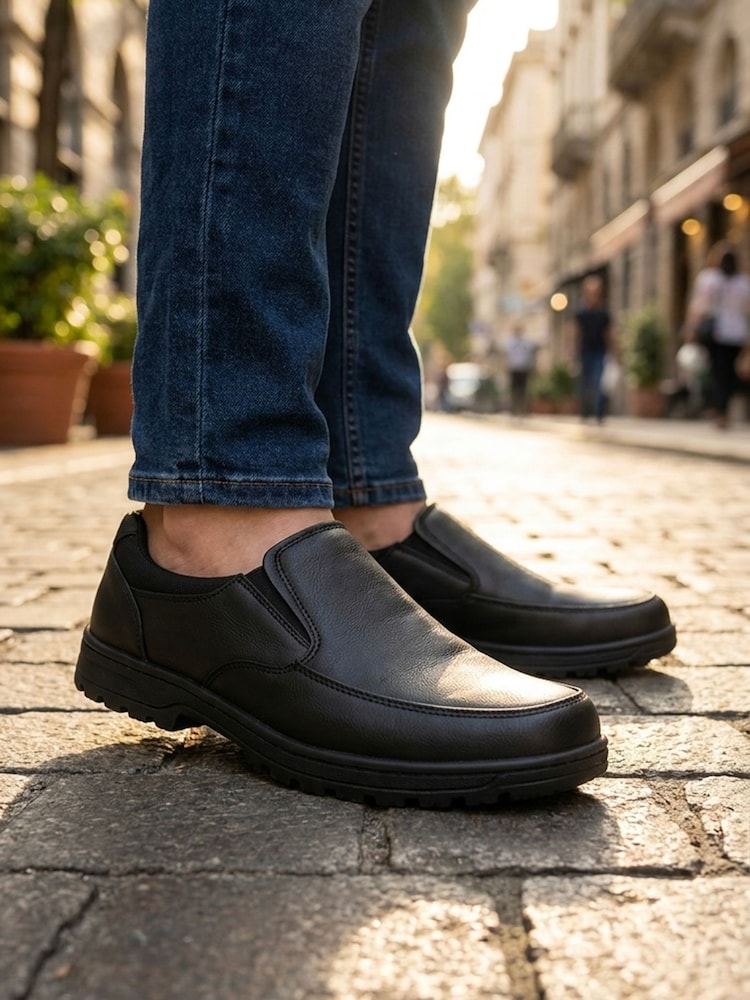 Negru - Pavers Wide Fit Smart Casual Moccasins - Imaginea 1 din 6