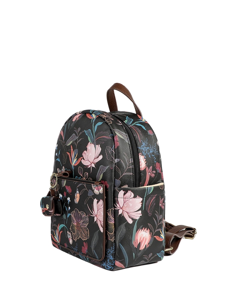 Pavers Black Floral Rucksack - Image 2 of 5 Pavers Black Floral Rucksack - Image 2 of 5