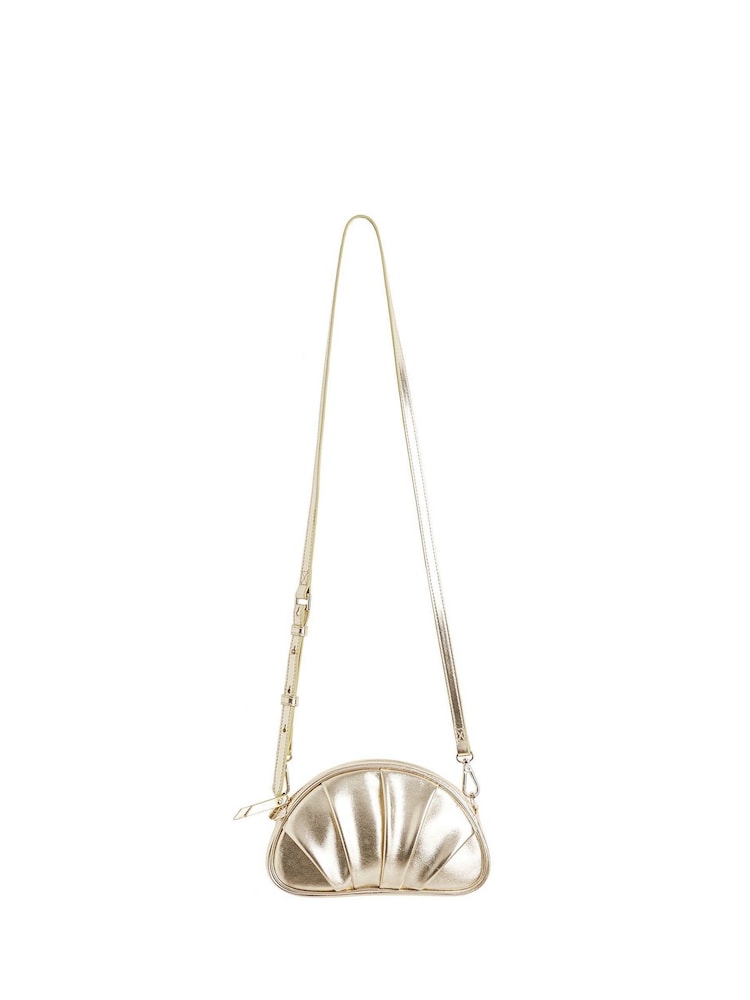 Oliver Bonas Gold Pleated Croissant Clutch Bag - Image 1 of 6 Oliver Bonas Gold Pleated Croissant Clutch Bag - Image 1 of 6