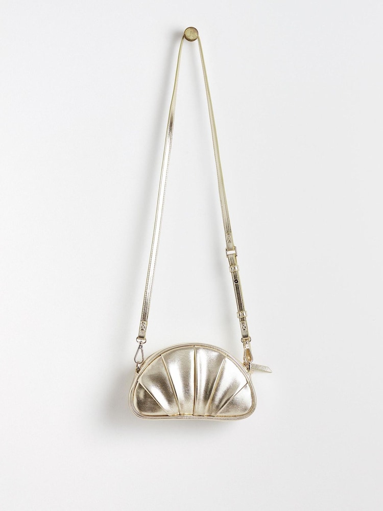 Oliver Bonas Gold Pleated Croissant Clutch Bag - Image 2 of 6 Oliver Bonas Gold Pleated Croissant Clutch Bag - Image 2 of 6